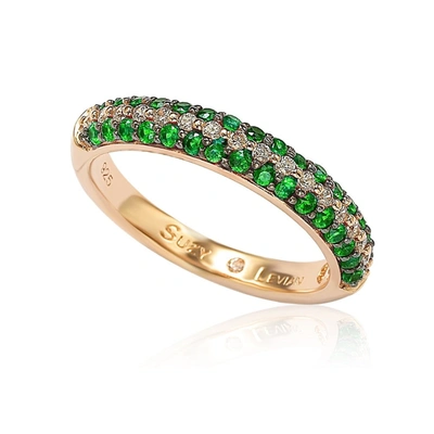 Suzy Levian Micro-pave Green Cubic Zirconia In Rose Sterling Silver Stackable Band