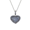 Suzy Levian Blue Sapphire Blackened Sterling Silver Pave Heart Pendant In Blue
