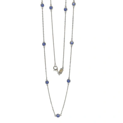 Suzy Levian Sterling Silver Blue Sapphire Station Necklace