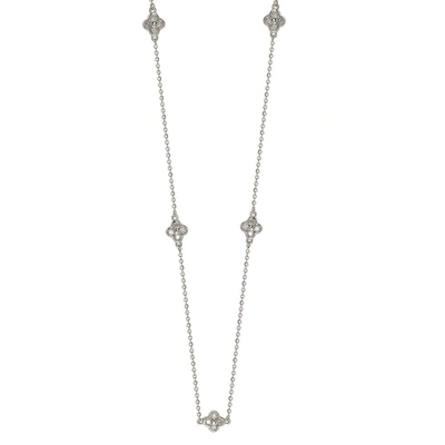 Suzy Levian 14k 0.40 Ct. Tw. Diamond Clover By The Yard Necklace In Silver