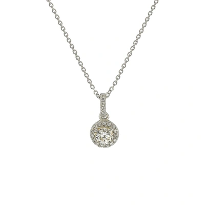Suzy Levian 14k White Gold .35 Cttw Diamond Halo Pendant In Silver