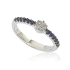 Suzy Levian Blue & White Cubic Zirconia Sterling Silver Petite Flower Band In Blue