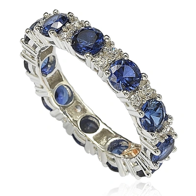 Suzy Levian Sterling Silver Round Cut Sapphire And Diamond Accent Eternity Band In Blue