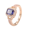 Suzy Levian Rose Sterling Silver Emerald-cut Blue Tanzanite Pink Cubic Zirconia Halo Ring