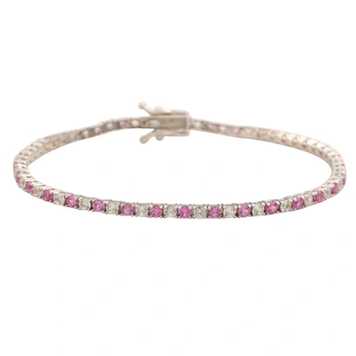 Suzy Levian Sterling Silver Round-cut Pink And White Sapphire Tennis Bracelet