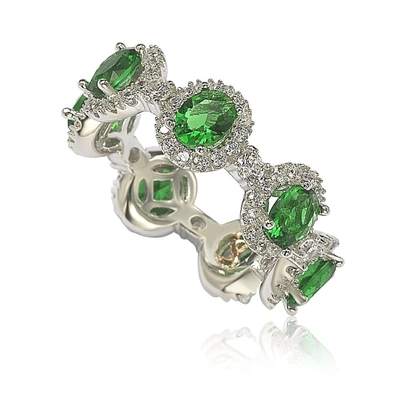 Suzy Levian Oval-cut Emerald Cubic Zirconia In Sterling Silver Stackable Band In Green