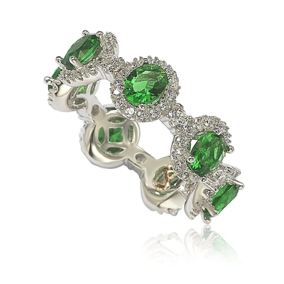 Suzy Levian Oval-cut Emerald Cubic Zirconia In Sterling Silver Stackable Band In White