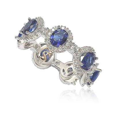 Suzy Levian Oval-cut Blue Sapphire Cubic Zirconia In Sterling Silver Stackable Band