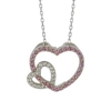 SUZY LEVIAN STERLING SILVER PINK & WHITE SAPPHIRE AND DIAMOND ACCENT DOUBLE HEART PENDANT