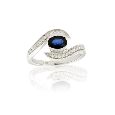 Suzy Levian Modern September Birthstone 14k Gold Sapphire And Diamond 1.09 Tcw Ring In Blue