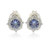 Suzy Levian Sterling Silver Pink Sapphire 0.66cttw Halo Stud Earrings In Blue