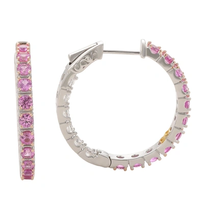 Suzy Levian Sterling Silver Pink Sapphire And Diamond Accent Hoop Earring