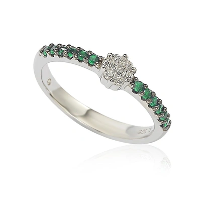 Suzy Levian Green & White Cubic Zirconia Sterling Silver Petite Flower Band