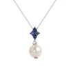 SUZY LEVIAN STERLING SILVER PEARL & BLUE SAPPHIRE CLUSTER PENDANT