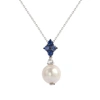 Suzy Levian Silver Sapphire Pearl Cluster Pendant Necklace In Blue