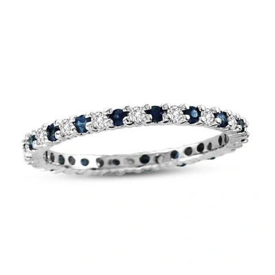 Suzy Levian 14k White Gold Diamond And Sapphire Eternity Band Ring In Blue