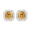 Suzy Levian Sterling Silver Assher Cut Yellow Sapphire Halo Stud Earrings