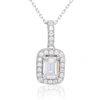 Suzy Levian Sterling Silver Emerald Cut White Cubic Zirconia Halo Pendant