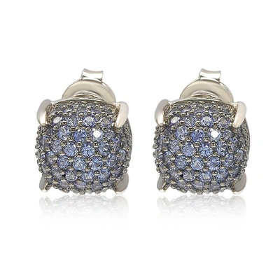 SUZY LEVIAN STERLING SILVER SAPPHIRE & DIAMOND ACCENT PAVE CLUSTER EARRINGS