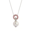 Suzy Levian Sterling Silver Pearl & Pink Sapphire Classic Circle Pendant In Pink