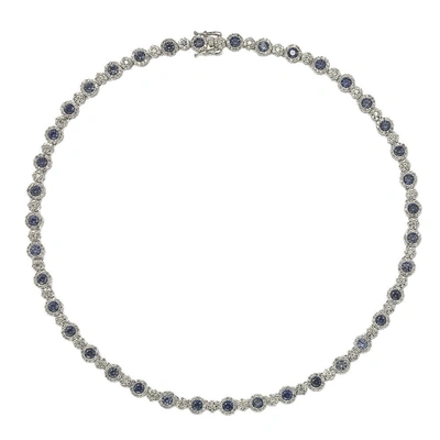 Suzy Levian Sterling Silver Sapphire And Diamond Accent Tennis Necklace In Blue