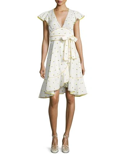 Marc Jacobs Printed Voile Ruffle-sleeve Dress, White Pattern