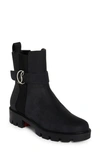Christian Louboutin Suede Buckle Red Sole Chelsea Booties In Black
