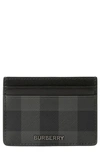 Burberry Charcoal Check And Leather Card Case In Charcoal