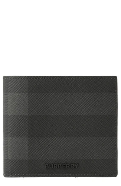 Burberry Check Coated Canvas Bifold Wallet In Charcoal