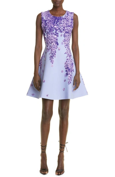 Oscar De La Renta Degrade Lilac Jacquard Knit Dress In Lilac/ Blue