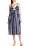 Treasure & Bond V-neck Cutout Stripe Cotton Sundress In Blue Artisan Stripe