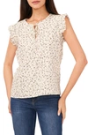VINCE CAMUTO FLORAL PRINT RUFFLE TIE NECK TOP