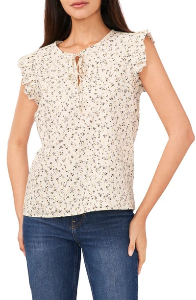Vince Camuto Women's Printed Cap-sleeve Tie-neck Blouse In Birch
