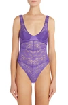 Versace Greca Lace Bustier Sleeveless Bodysuit In Purple