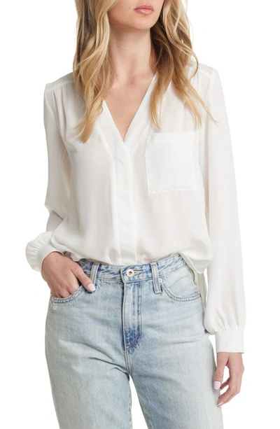 Asos Design Long Sleeve Blouse With Pocket Detail In Ivory-white