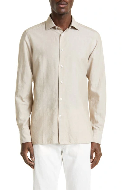 Zegna Long-sleeve Silk Shirt In Beige