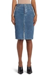 BOTTEGA VENETA DENIM PRINT FIVE-POCKET LEATHER SKIRT