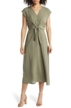 Julia Jordan Tie Waist Midi Dress In Green