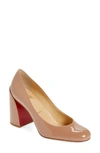 Christian Louboutin Cadrilla Patent Block-heel Red Sole Pump In Beige