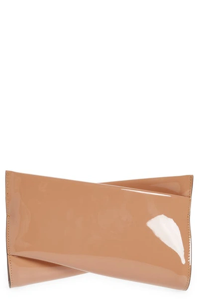 Christian Louboutin Loubitwist Small Patent Clutch Bag In Nude