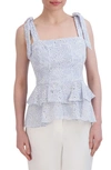 BCBGMAXAZRIA RUFFLE EMBROIDERED EYELET CAMISOLE TOP