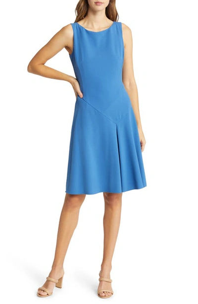 Tahari Asl Inverted Pleat A-line Sleeveless Dress In Azure Blue