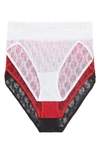 B.TEMPT'D BY WACOAL ASSORTED 3-PACK LACE KISS HIGH CUT BRIEFS