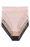 B.TEMPT'D BY WACOAL ASSORTED 3-PACK LACE KISS HIGH CUT BRIEFS