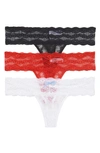 B.tempt'd By Wacoal Assorted 3-pack Lace Kiss Thongs In Lace Kiss Basic 1