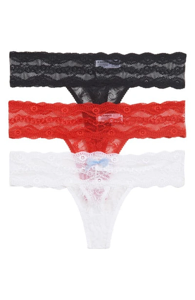 B.tempt'd By Wacoal Assorted 3-pack Lace Kiss Thongs In Lace Kiss Basic 1