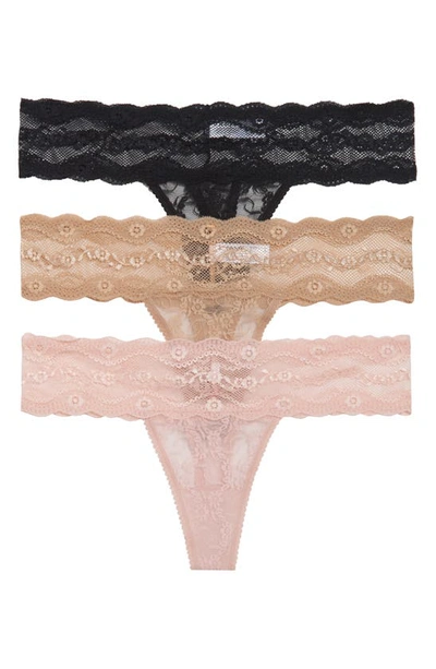 B.tempt'd By Wacoal Assorted 3-pack Lace Kiss Thongs In Lace Kiss Basic 2