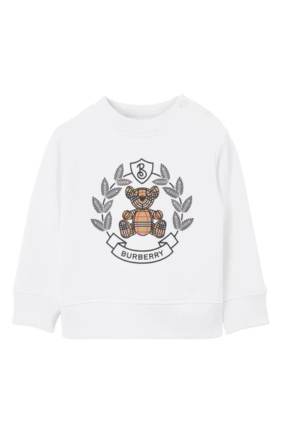 Burberry Boy's Oak Leaf Crest Logo-print Teddy Sweatshirt In White