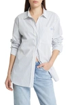 Frame The Oversized Striped Cotton Shirt In Blue And White