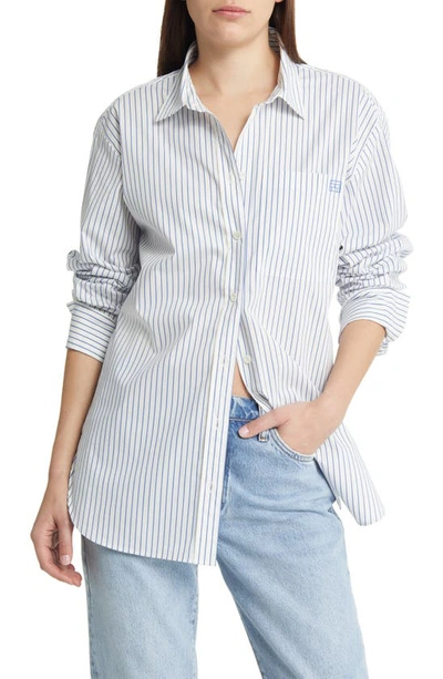 Frame The Oversized Striped Cotton Shirt In Blue And White
